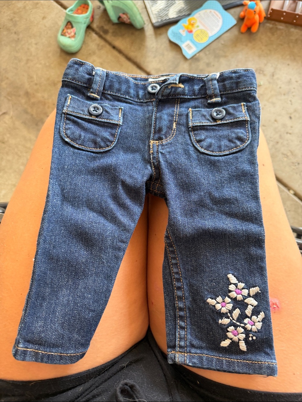 OshKosh B'gosh Dark Blue Denim Jeans with Embroidered Flowers
